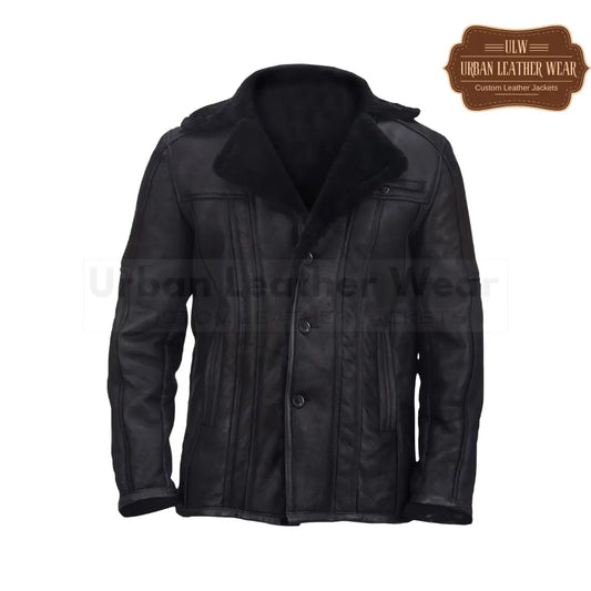 Men Black Shearling Biker Jacket