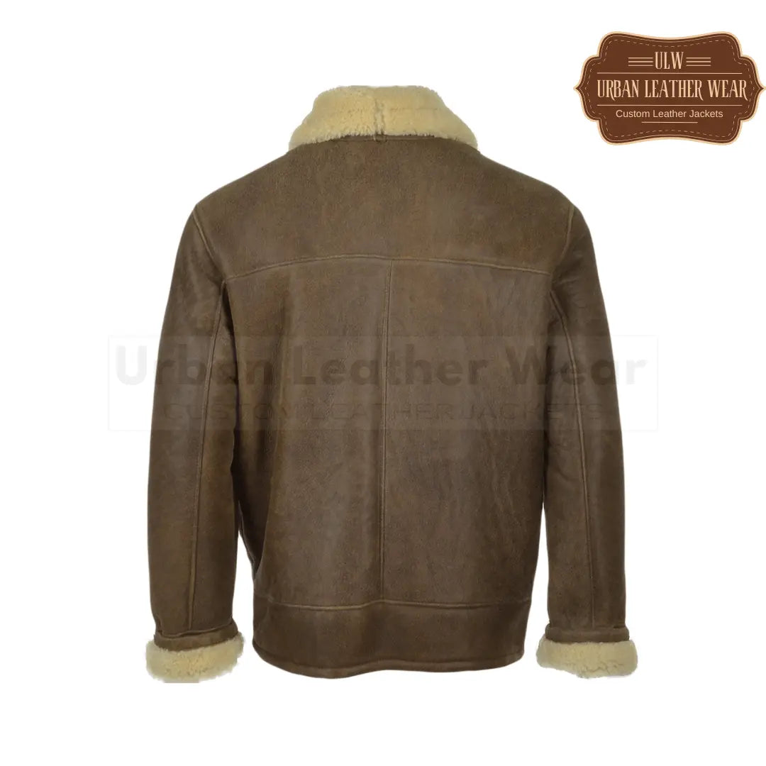 Men Brown Leather Shearling Jacket