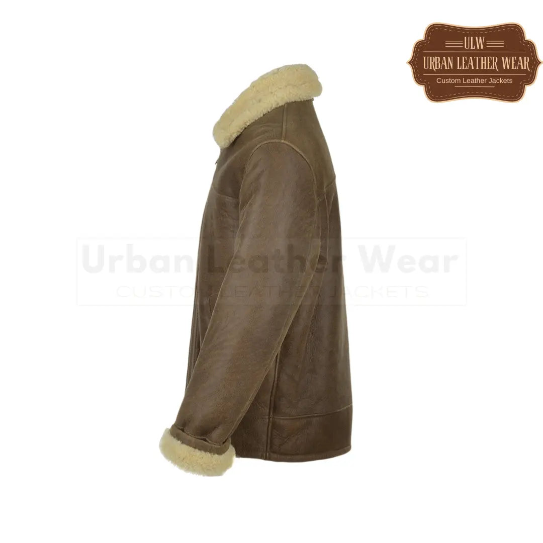 Men Brown Leather Shearling Jacket