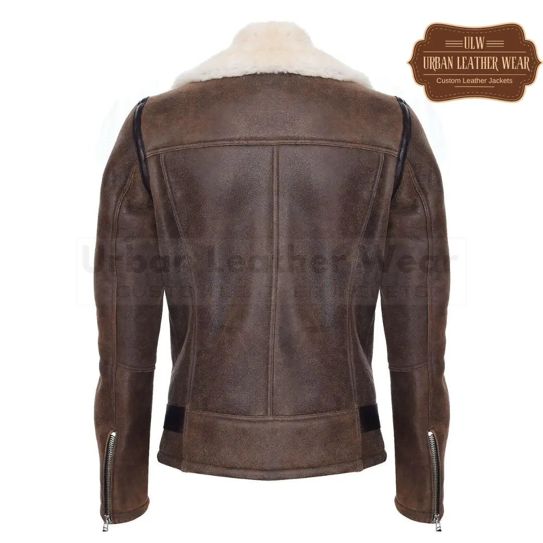 Men Brown Shearling Biker Leather Jacket
