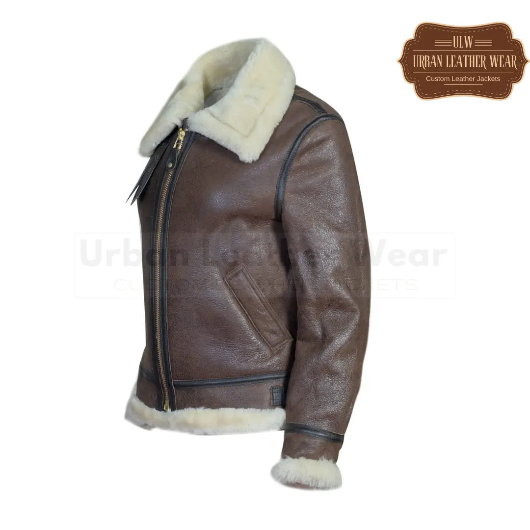 Men Classic B3 Shearling Leather Bomber Jacket