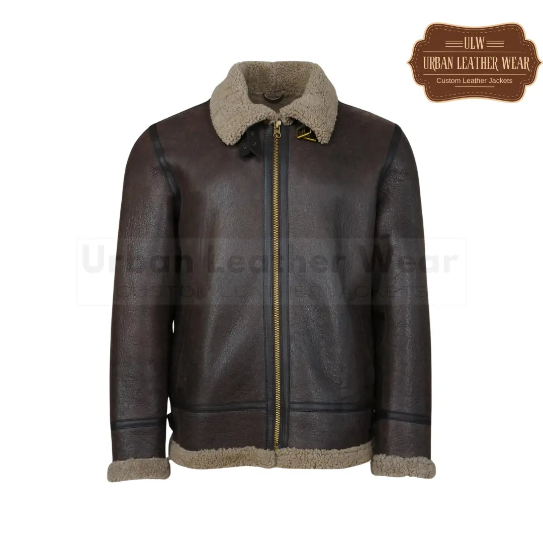 Men Dark Oak Shearling Leather Jacket
