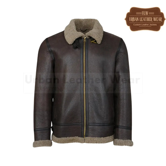 Men Dark Oak Shearling Leather Jacket
