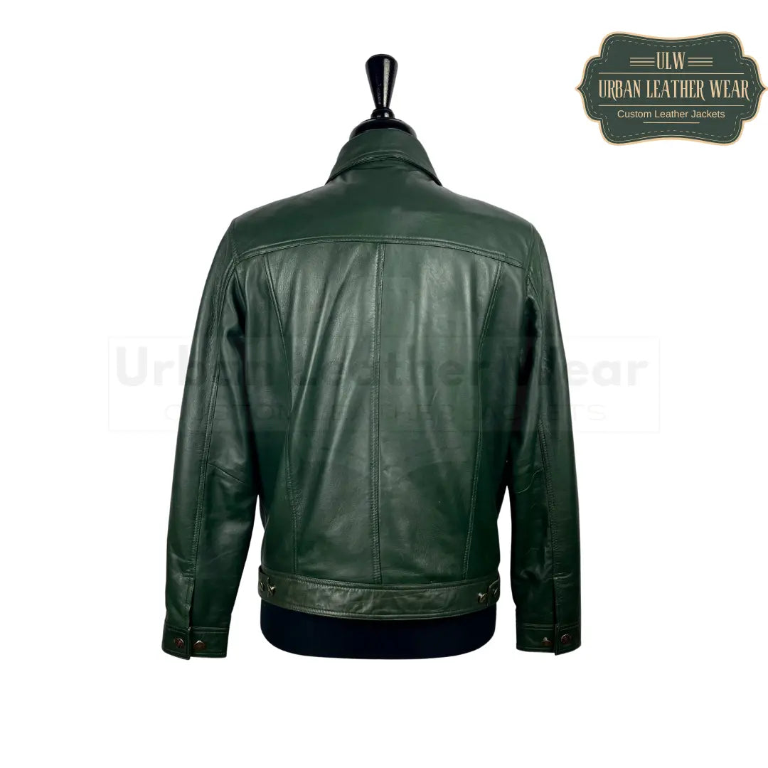 Shop our Men's Forest Green Leather Trucker Jacket