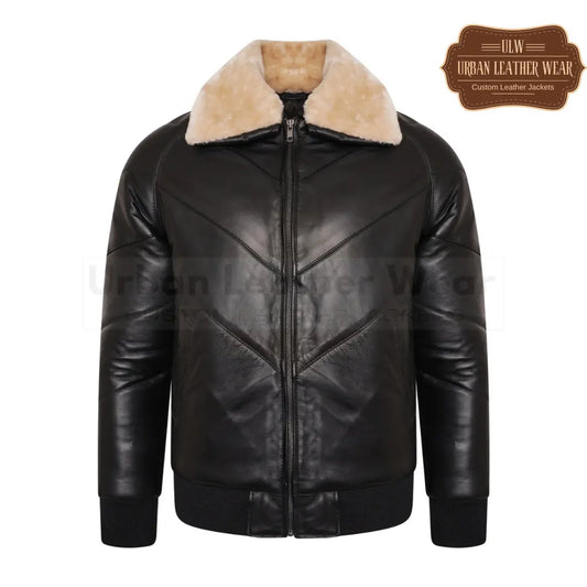 Men Quilted leather V Bomber Jacket