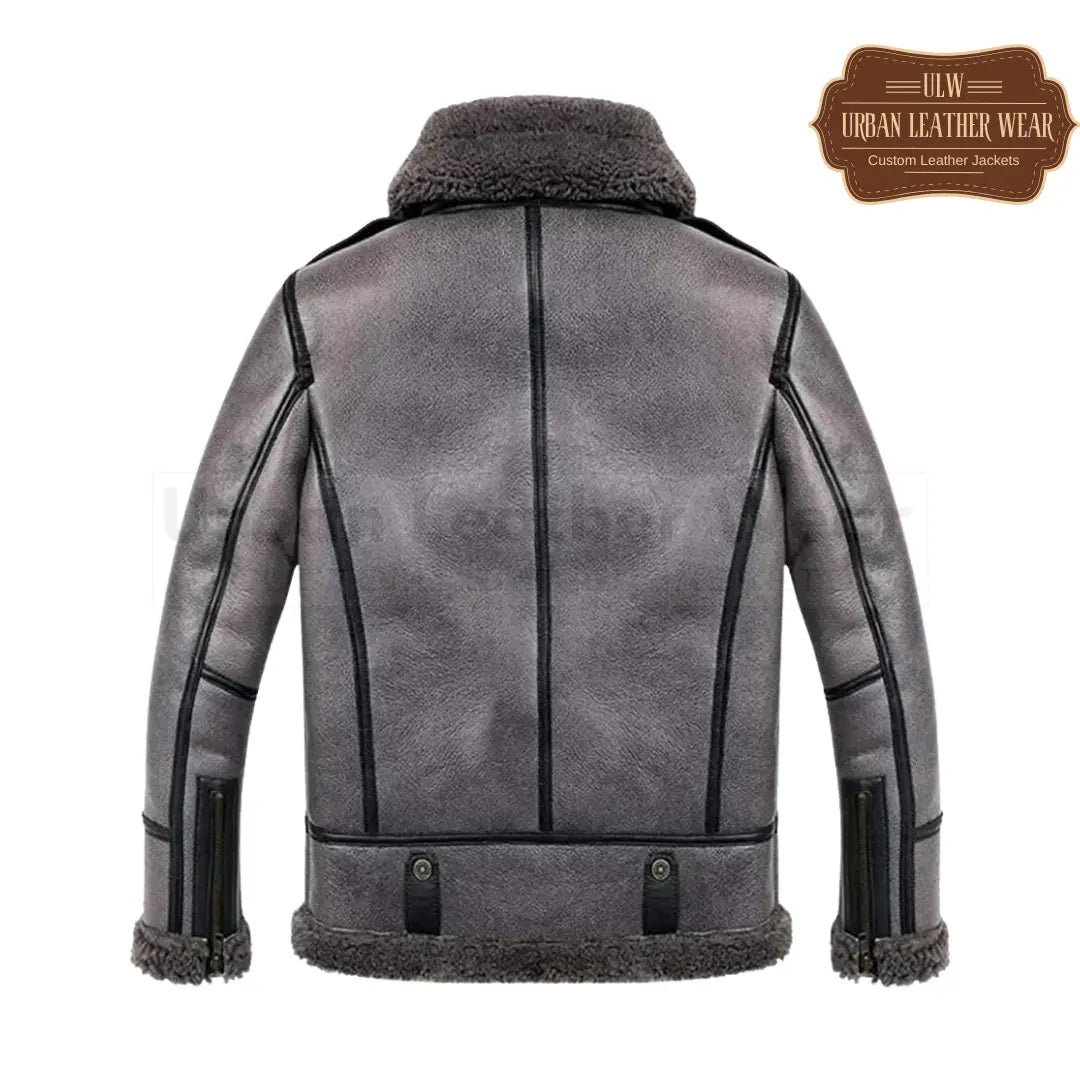 Men Shearling Grey B3 Leather Jacket

