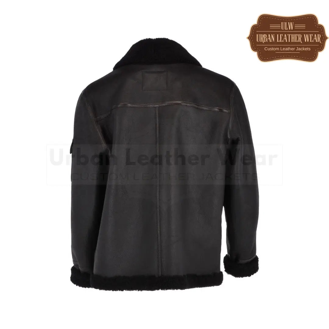 Men Shearling Pilot Leather Jacket Black