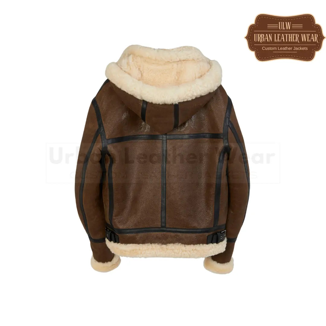 Men Shearling aviator Leather jacket with hood

