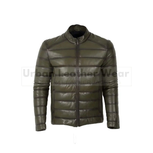 Men Sport Soft Inflatable Genuine Leather puffer Jacket

