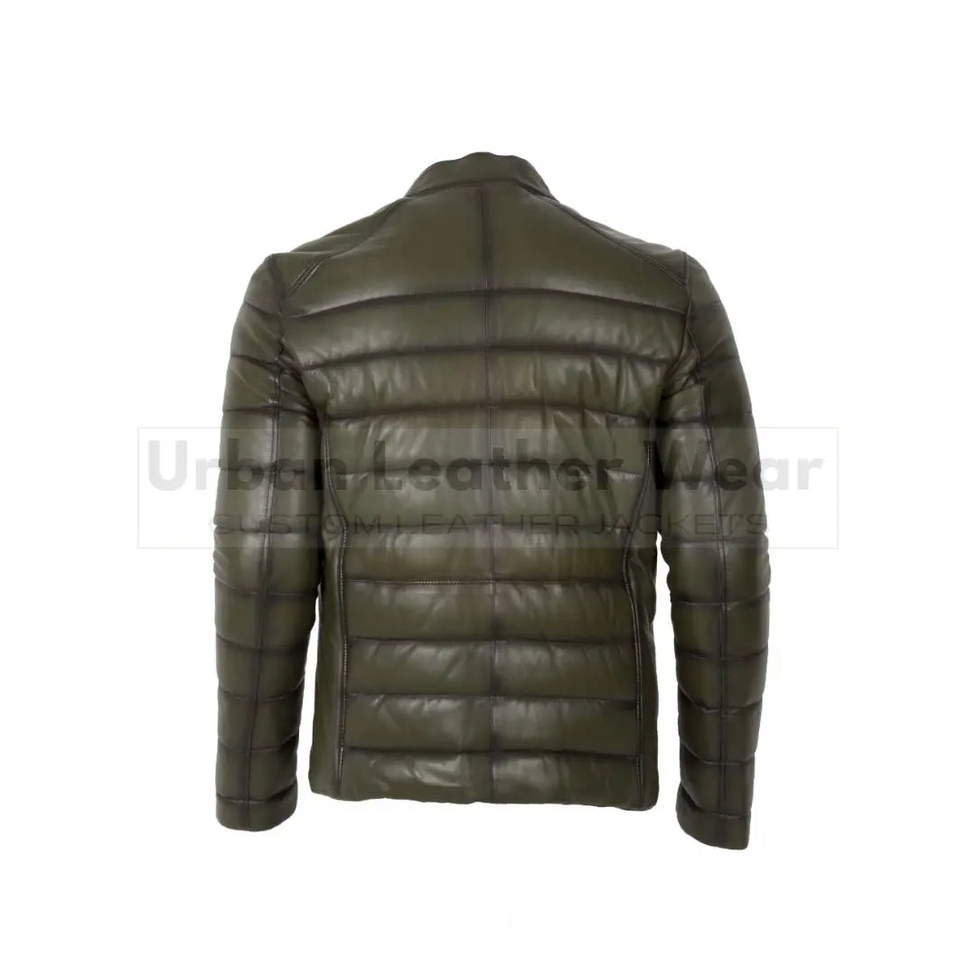 Men Sport Soft Inflatable Genuine Leather puffer Jacket

