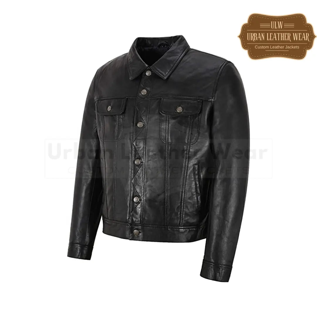 Shop style of the Levis Trucker Black Leather Jacket. Made from high-quality genuine leather