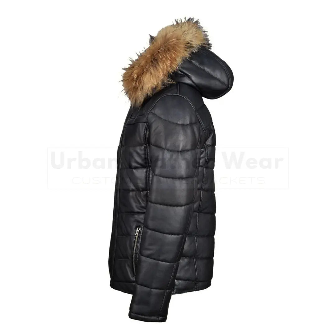 Men Winter Leather Jacket With Fur On Hoodie