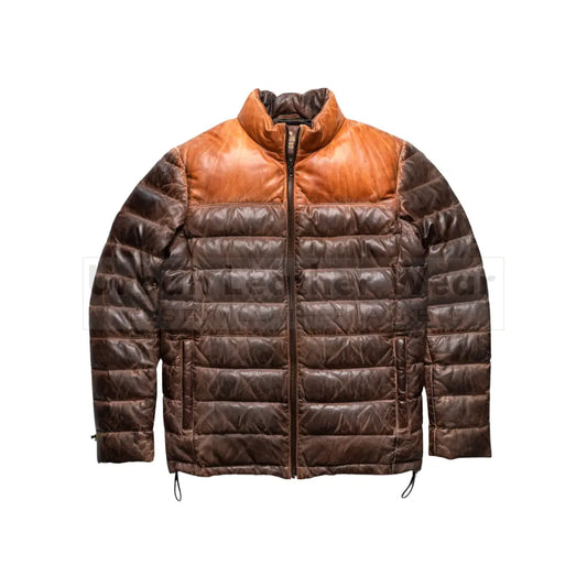 Men leather down jacket brown
