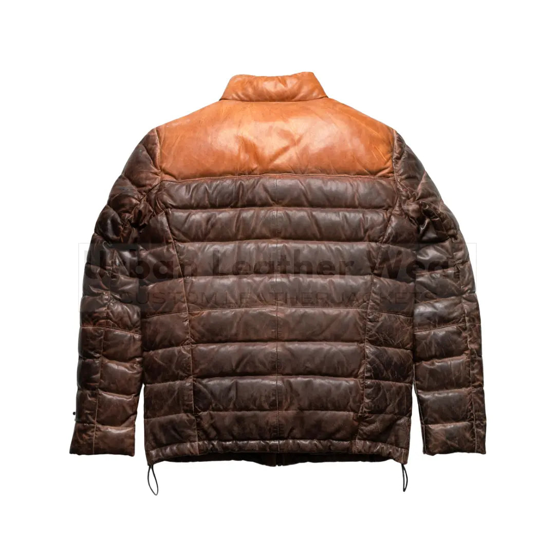 Men leather down jacket brown
