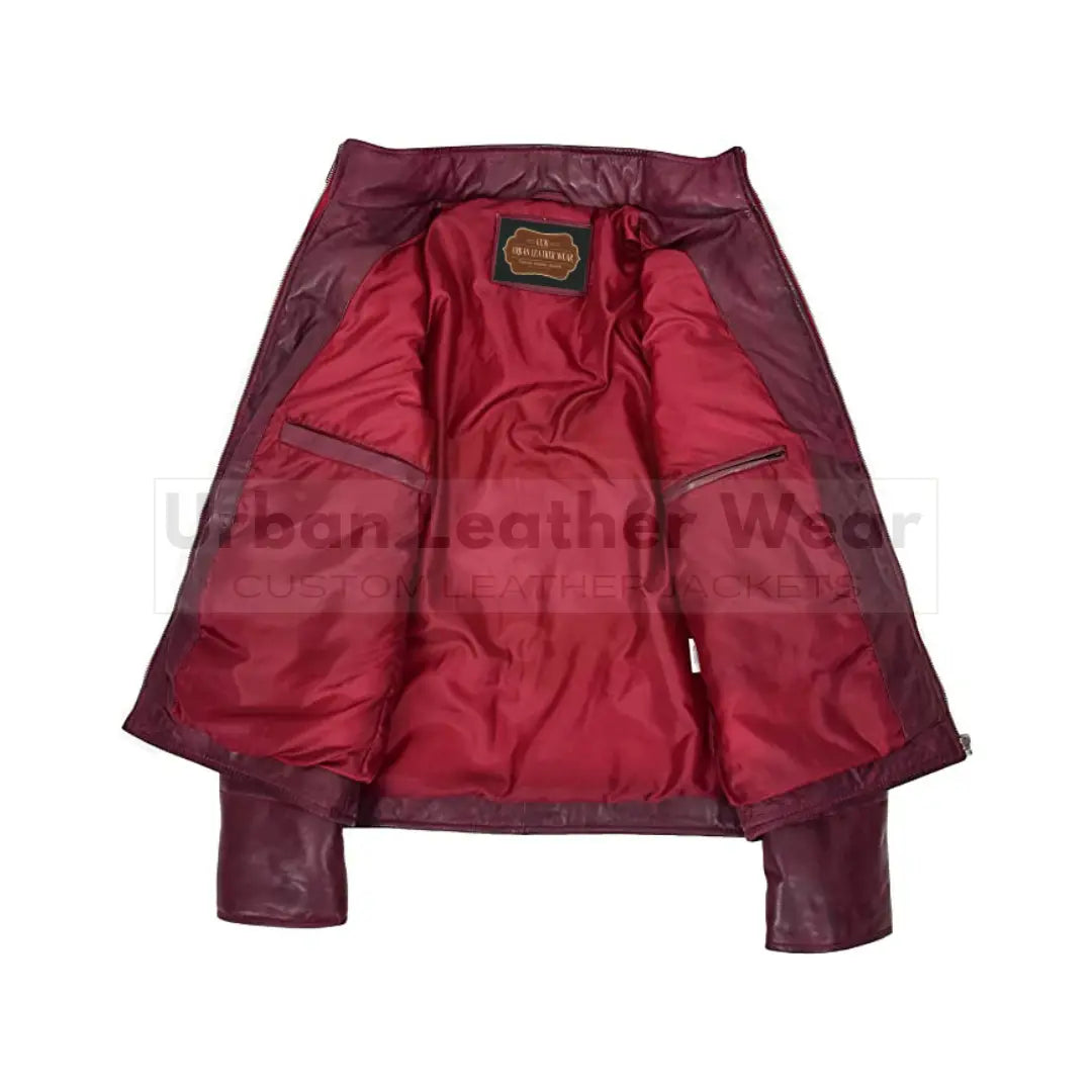 Men real leather puffer jacket fully padded with hood (Red)

