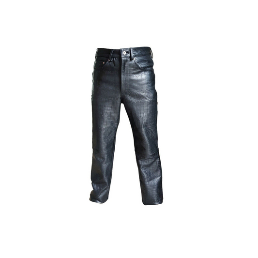 Leather Bikers Pants Black Alligator Crocodile Print URBAN LEATHER WEAR LTD