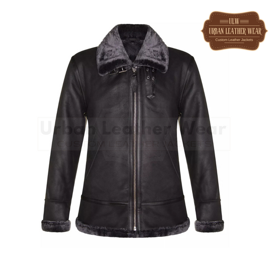 Men Aviator Black B3 Shearling Leather Jacket