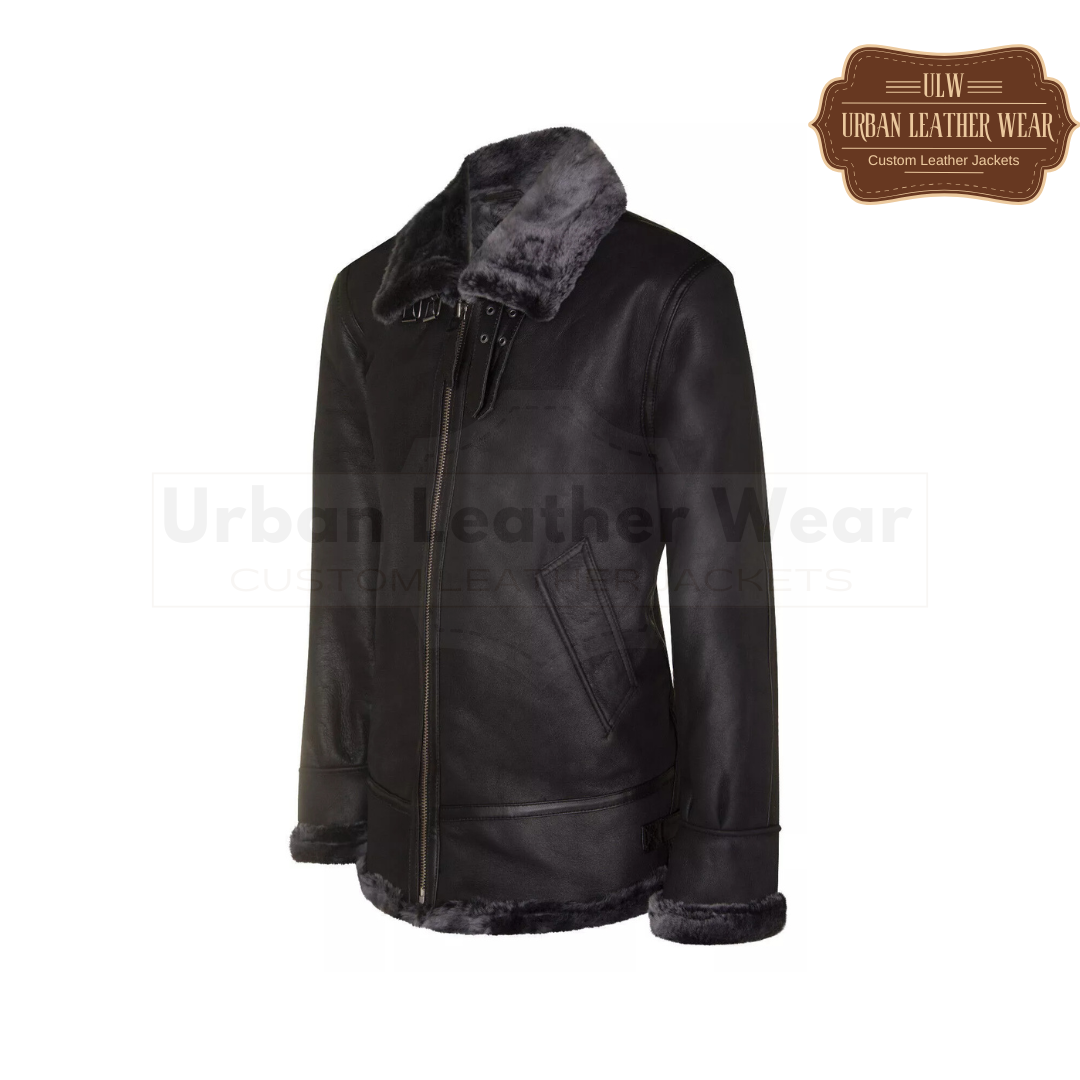 Men Aviator Black B3 Shearling Leather Jacket

