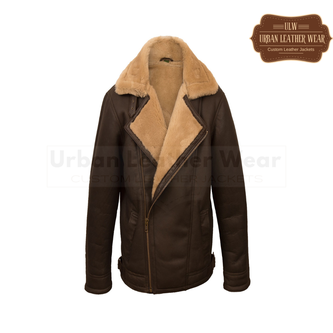 Men Brown Pilot Shearling Leather Jacket