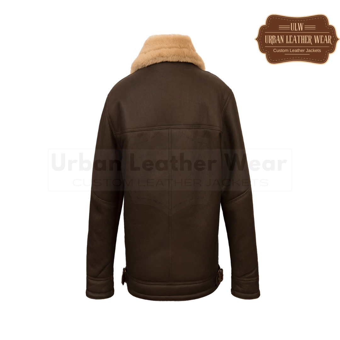 Men Brown Pilot Shearling Leather Jacket