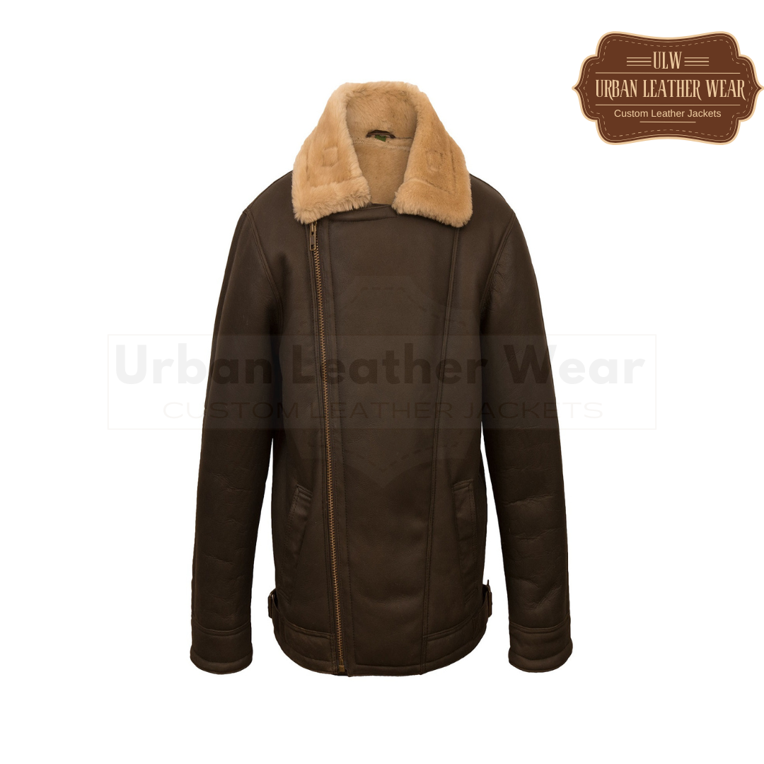 Men Brown Pilot Shearling Leather Jacket