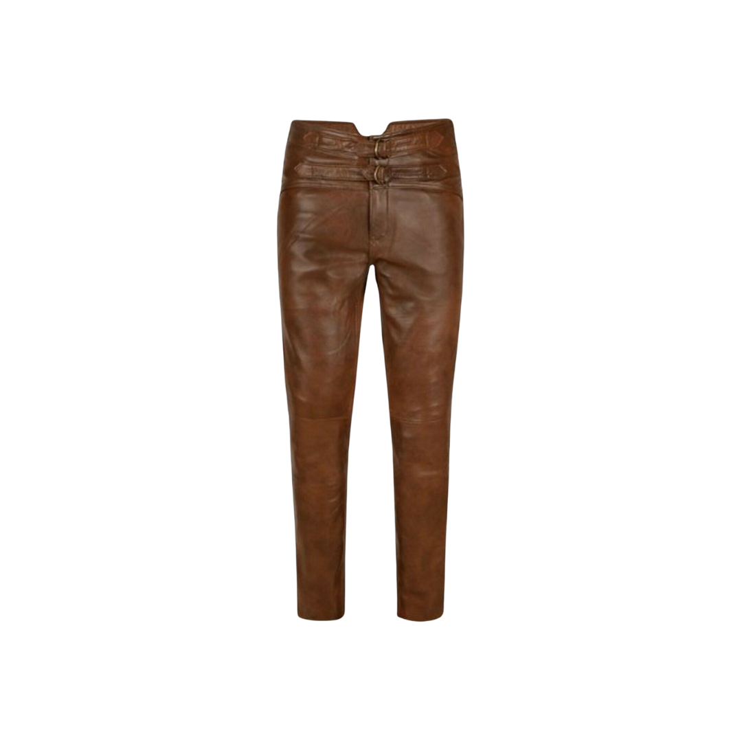 Brown Leather Biker Pants - Leather Breeches URBAN LEATHER WEAR LTD