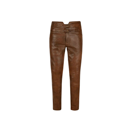 Brown Leather Biker Pants - Leather Breeches URBAN LEATHER WEAR LTD