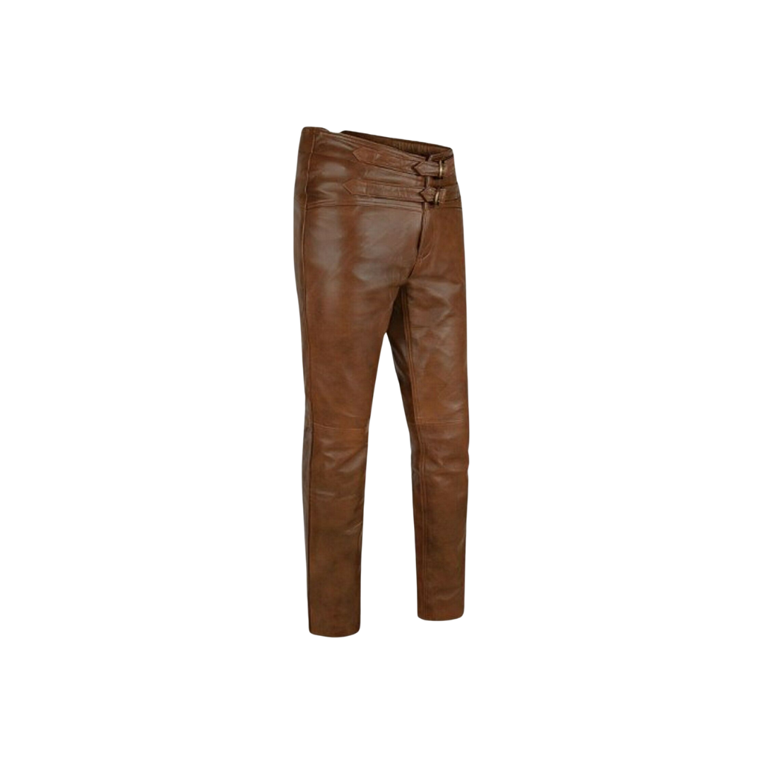 Brown Leather Biker Pants - Leather Breeches URBAN LEATHER WEAR LTD
