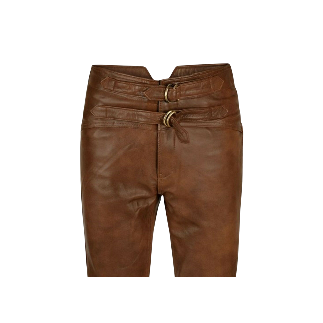 Brown Leather Biker Pants - Leather Breeches URBAN LEATHER WEAR LTD