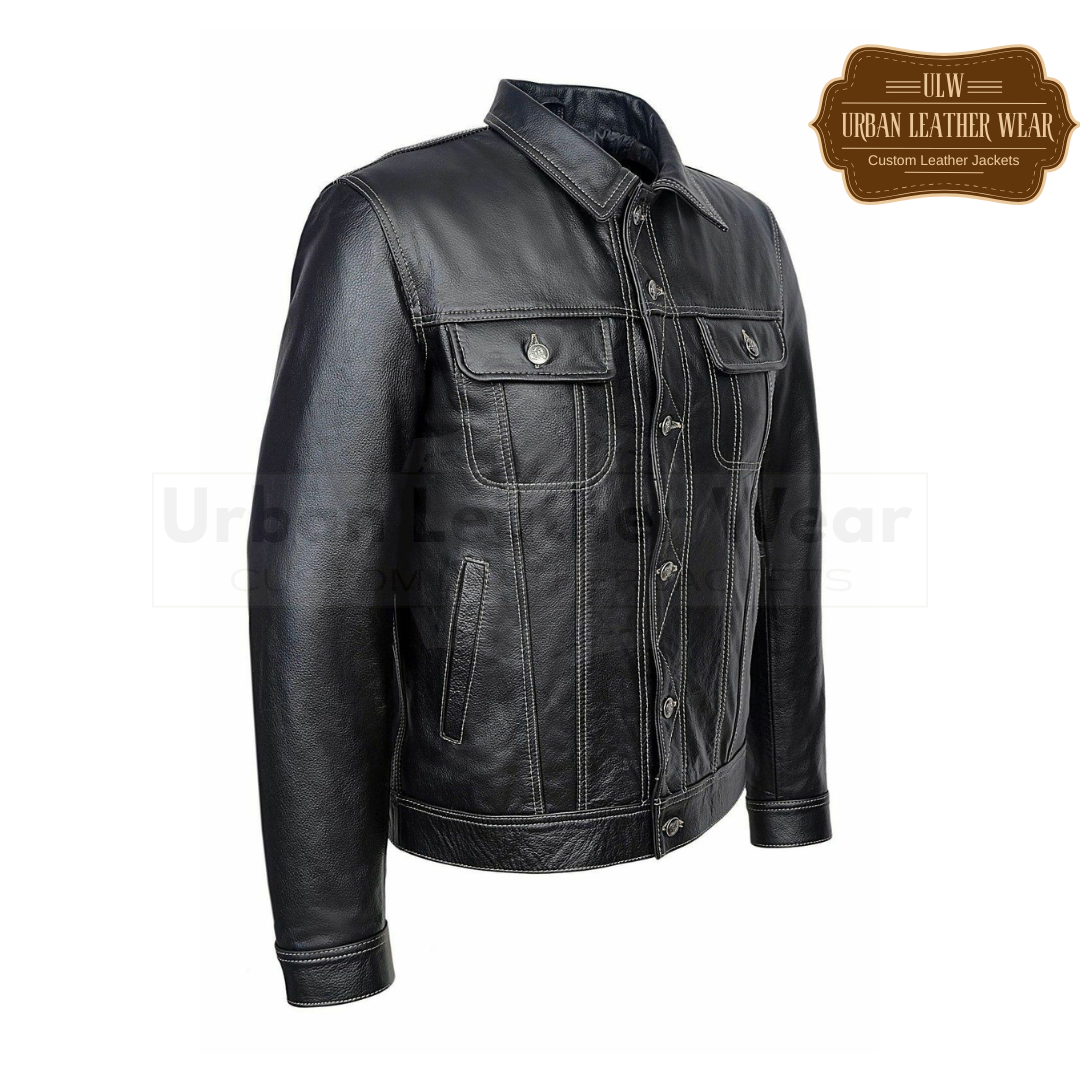 Shop our Men Leather Trucker Jacket. Genuine leather