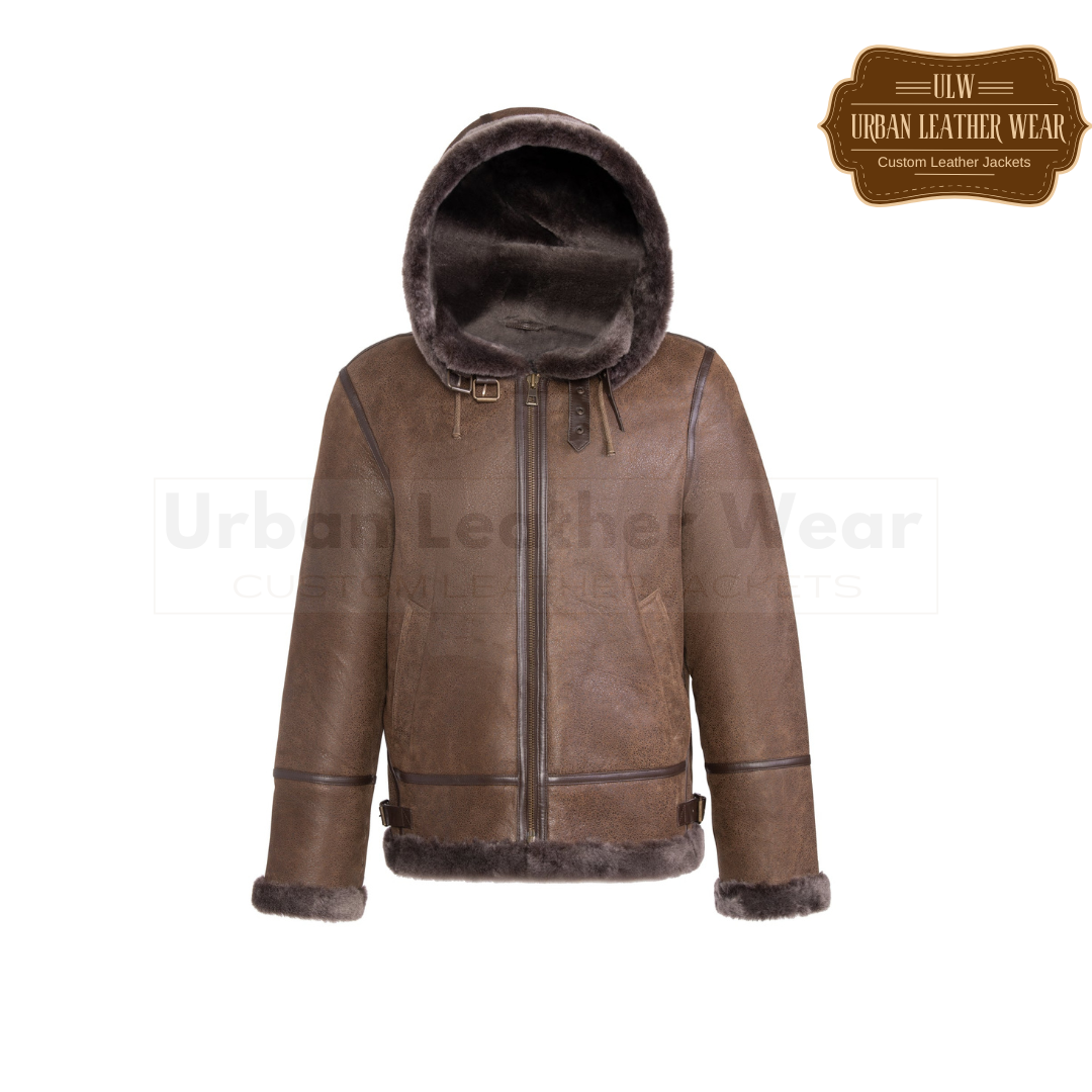 Men Hooded Leather Aviator Jacket Tobacco URBAN LEATHER WEAR LTD