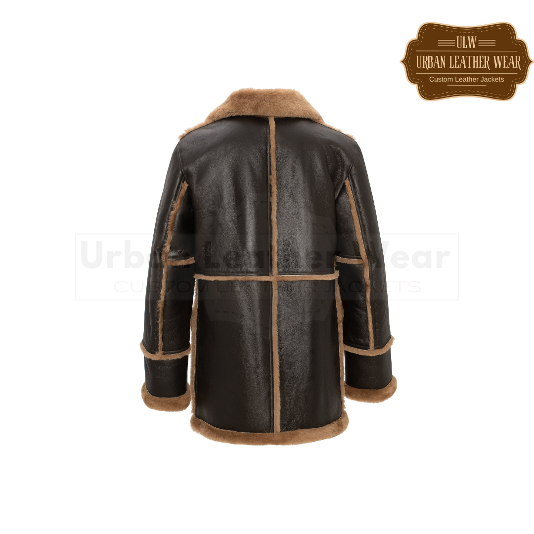 Men retro shearling jacket brown coat URBAN LEATHER WEAR LTD