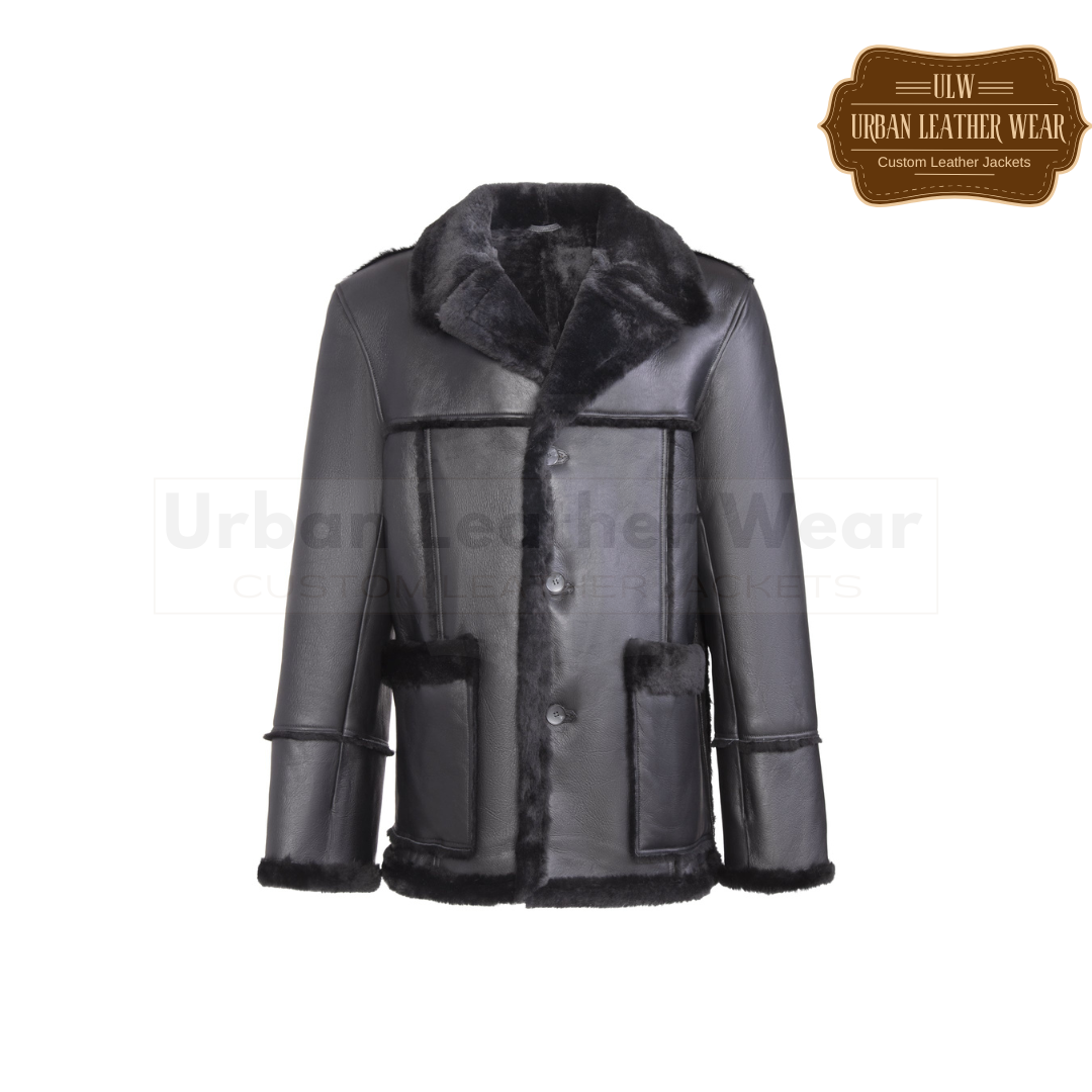 Men retro shearling jacket black coat sale URBAN LEATHER WEAR LTD