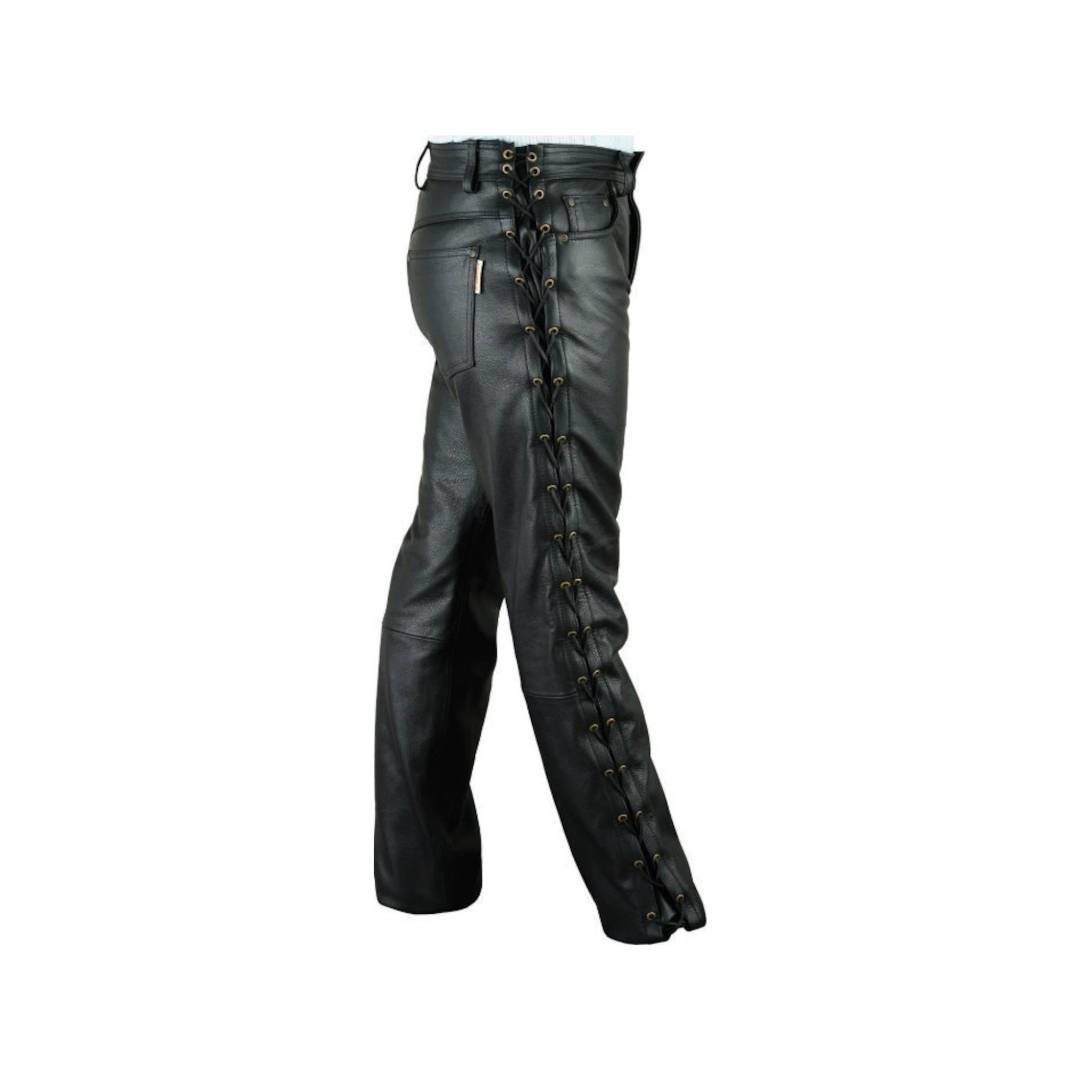 Men Side Laces  Leather Trouser URBAN LEATHER WEAR LTD
