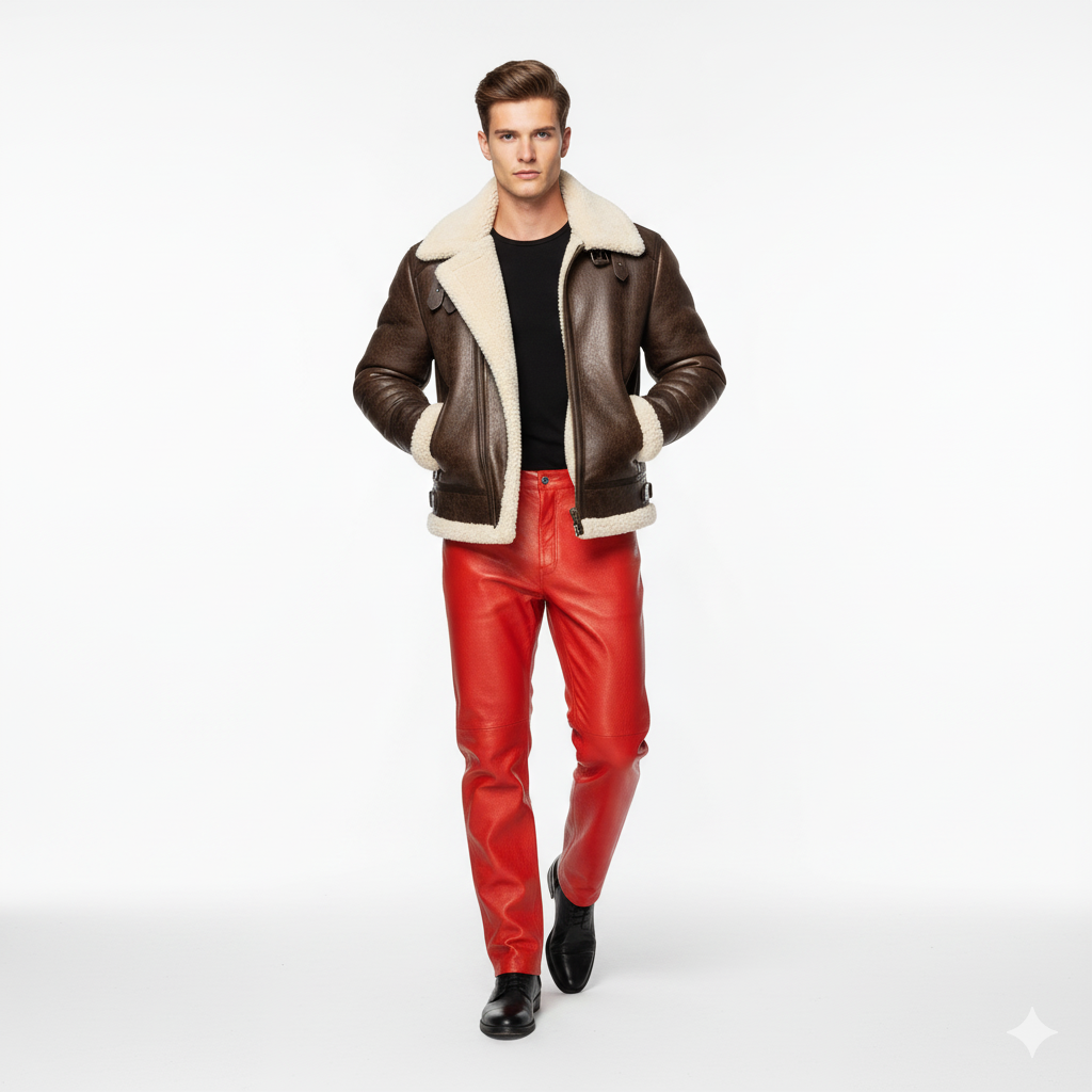 Front view of Men B3 Shearling Brown Bomber Jacket