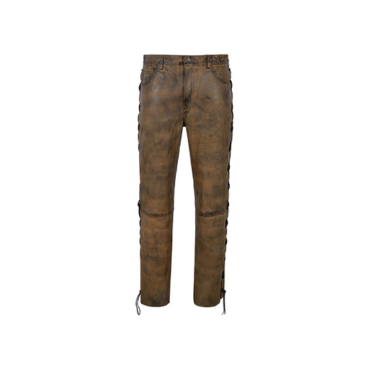 Leather Brown Laced Motorcycle Pants URBAN LEATHER WEAR LTD