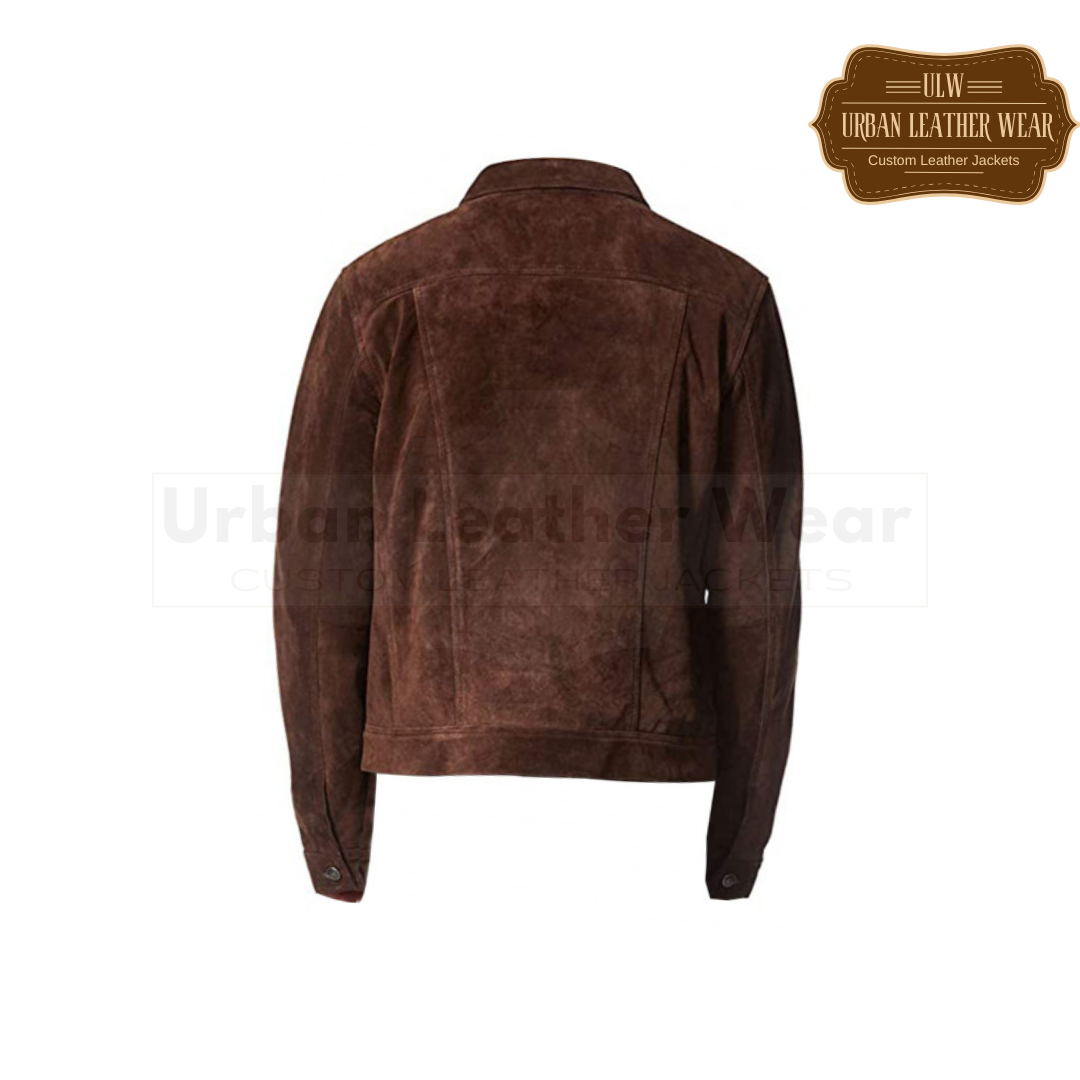 Shop Mens Trucker Suede Leather Jacket - Western Style Cowboy Leather Jacket Brown. 