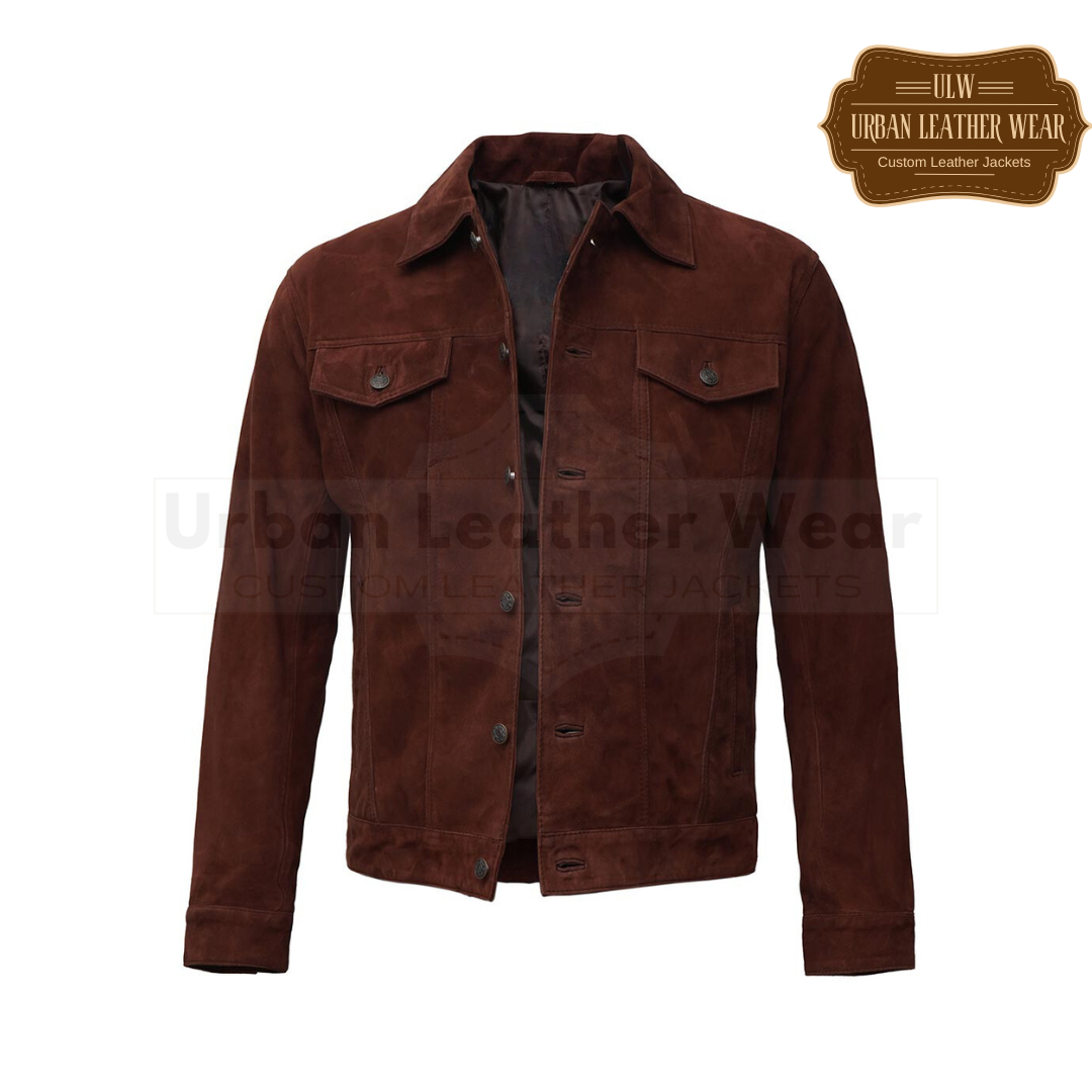 Shop our Men Dark Brown Suede Leather Trucker Jacket. Crafted from high-quality suede leather,