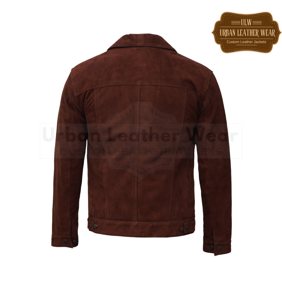 Shop our Men Dark Brown Suede Leather Trucker Jacket. Crafted from high-quality suede leather,