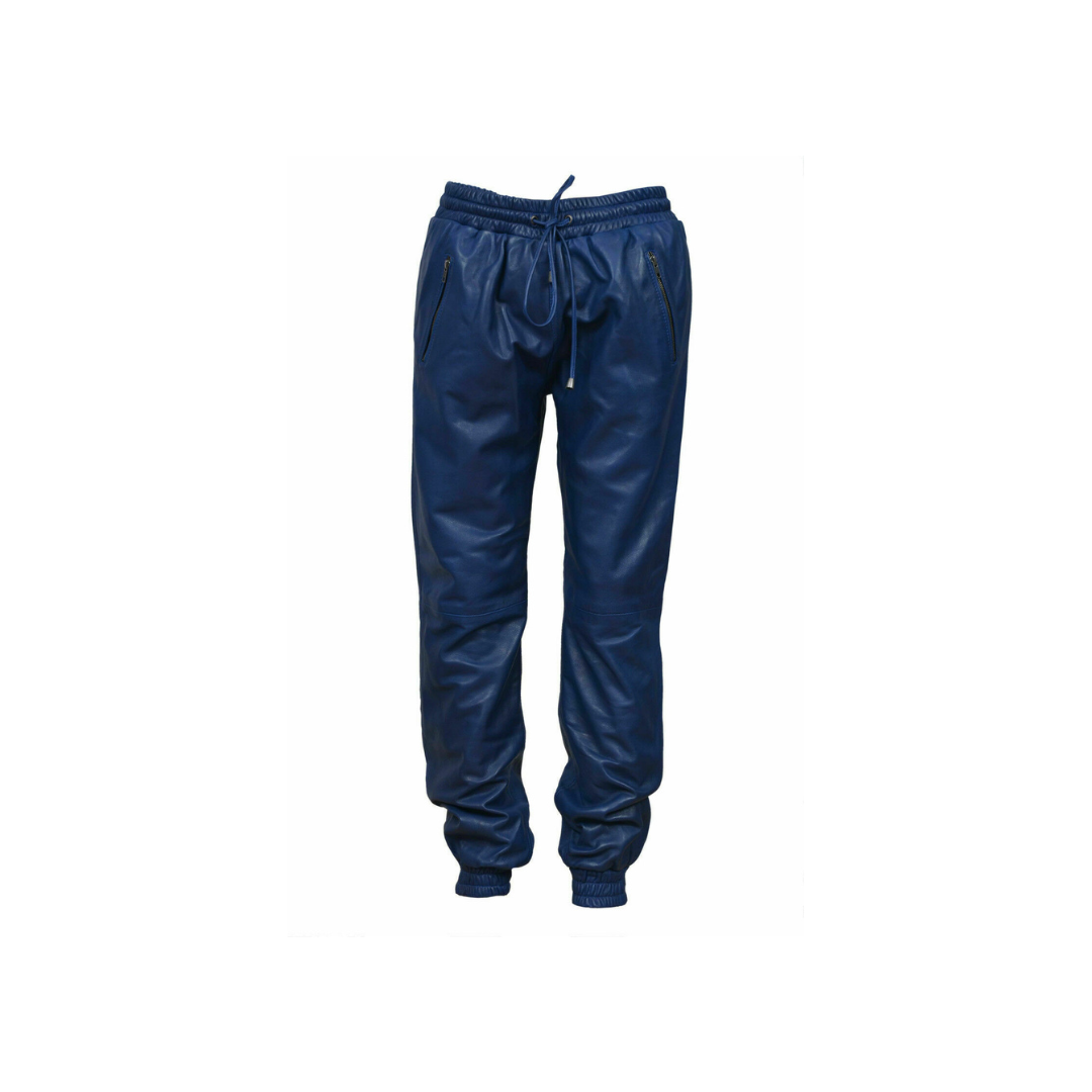 Leather Blue Pant Soft Slim Fit Joggers URBAN LEATHER WEAR LTD