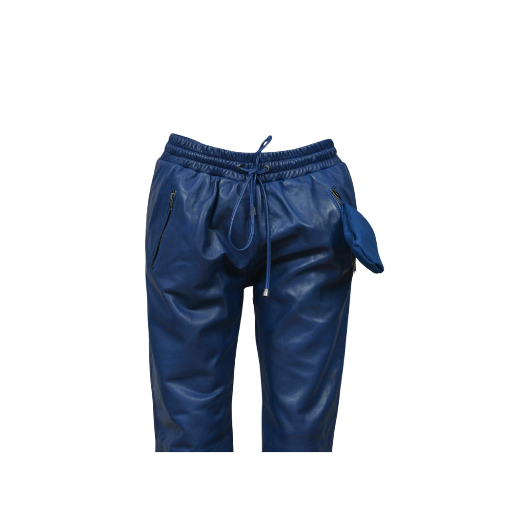 Leather Blue Pant Soft Slim Fit Joggers URBAN LEATHER WEAR LTD
