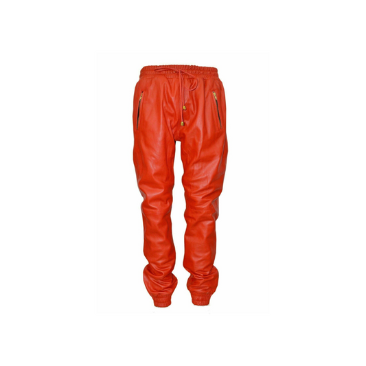 Men Jogger Red Real Soft Leather Pant URBAN LEATHER WEAR LTD