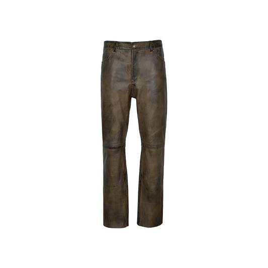 Dirty Brown Waxed Leather Biker Trouser Pants URBAN LEATHER WEAR LTD