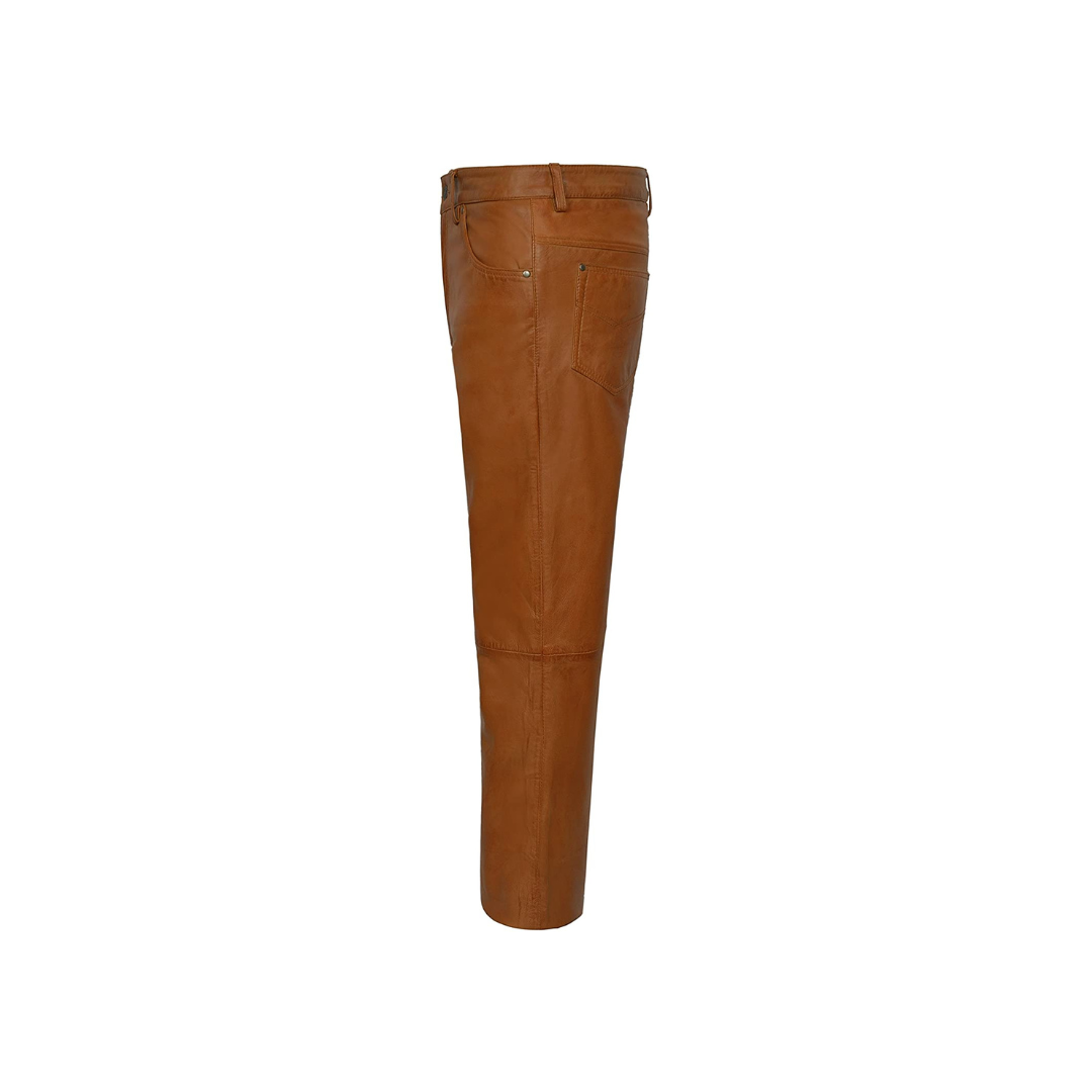 Real Leather Trouser - Tan Napa Biker Jeans Style URBAN LEATHER WEAR LTD