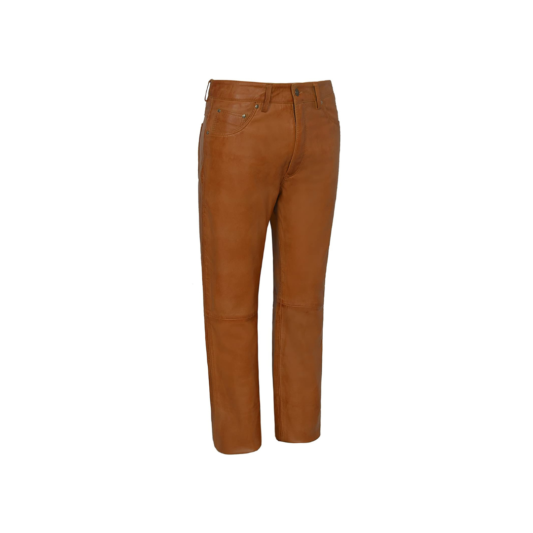 Real Leather Trouser - Tan Napa Biker Jeans Style URBAN LEATHER WEAR LTD
