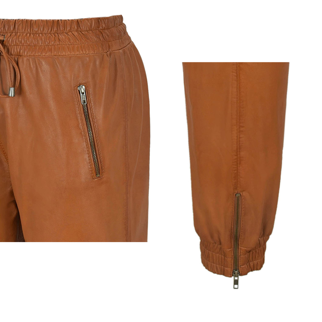 Leather Trousers Tan Zip Jogging Bottom URBAN LEATHER WEAR LTD