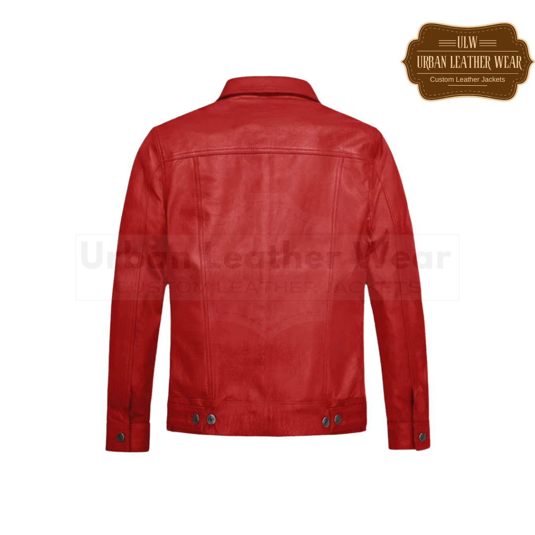 Shop our Men Red Real Leather Trucker Jacket. Made with genuine leather