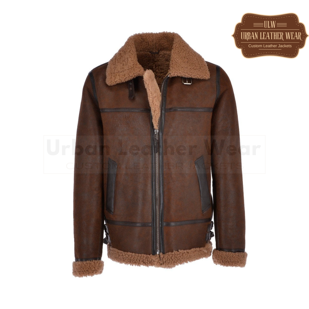 Men Shearling Leather Flying Jacket (Brown)

