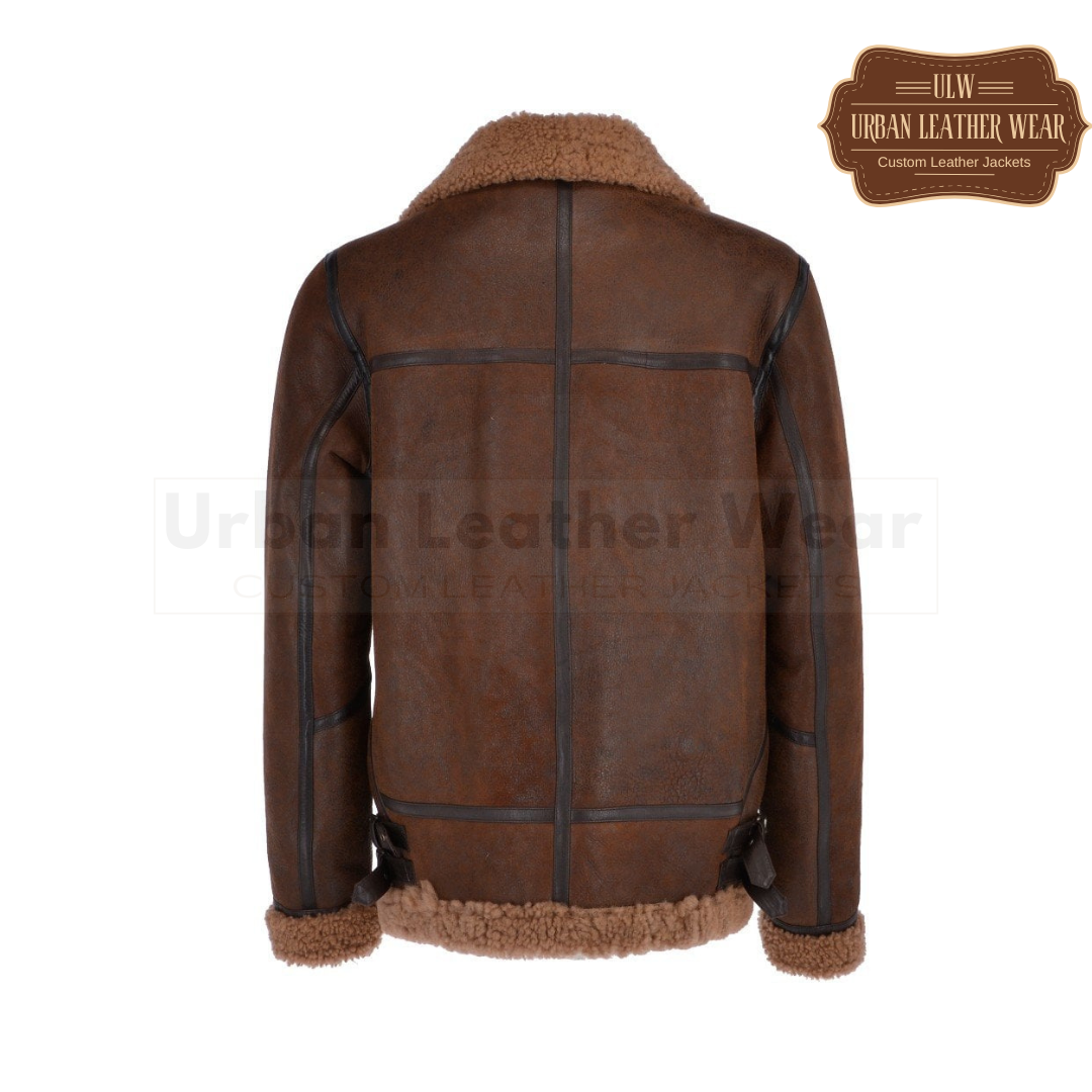 Men Shearling Leather Flying Jacket (Brown)