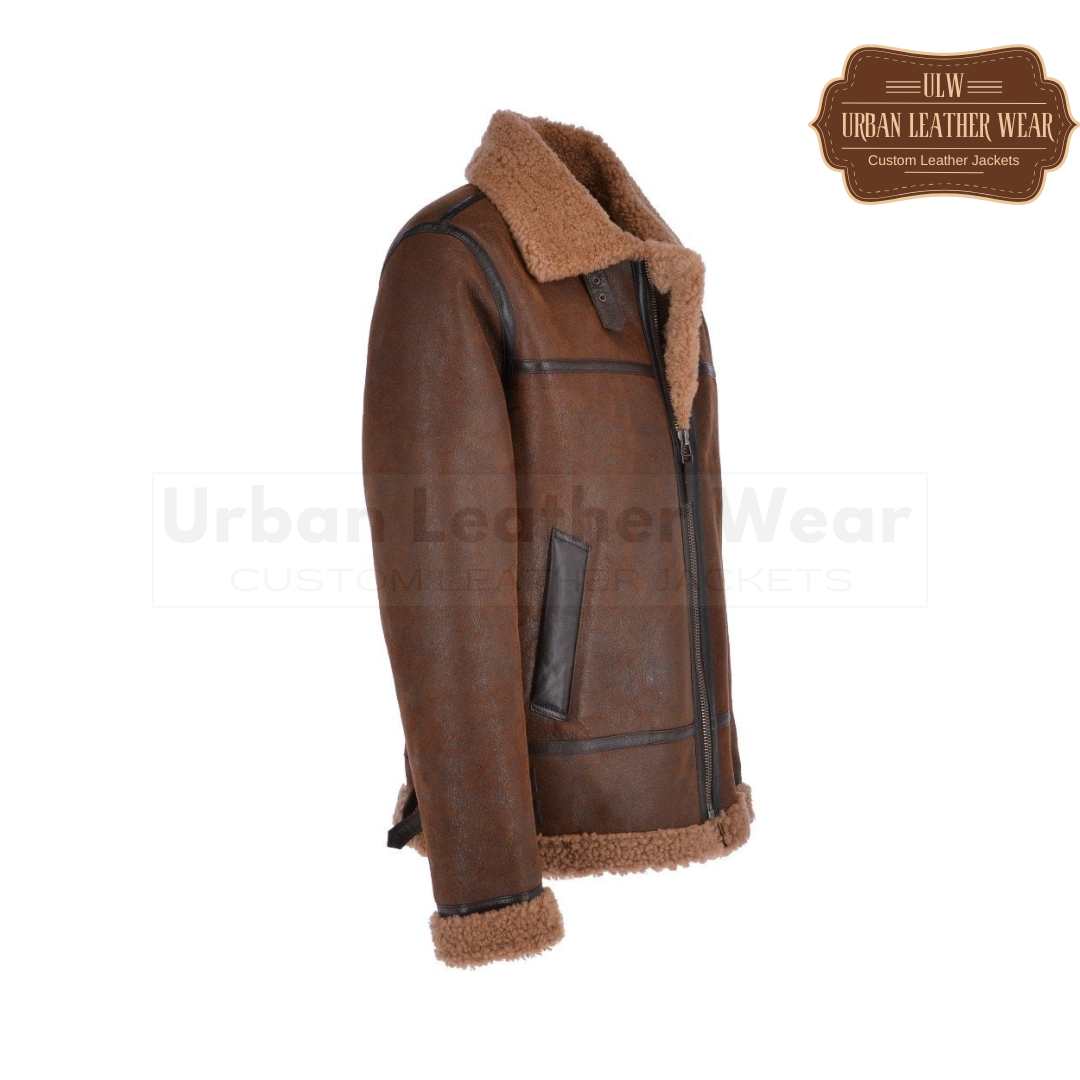 Men Shearling Leather Flying Jacket (Brown)